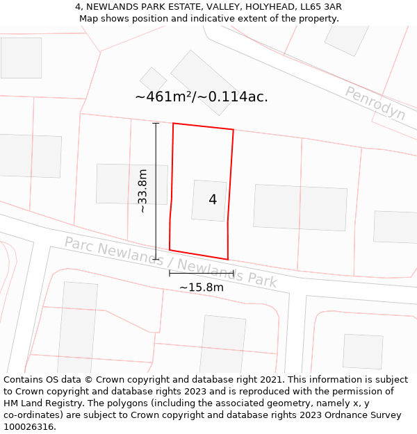 4, NEWLANDS PARK ESTATE, VALLEY, HOLYHEAD, LL65 3AR: Plot and title map