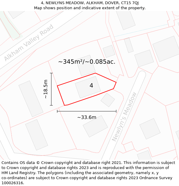 4, NEWLYNS MEADOW, ALKHAM, DOVER, CT15 7QJ: Plot and title map