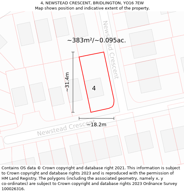 4, NEWSTEAD CRESCENT, BRIDLINGTON, YO16 7EW: Plot and title map