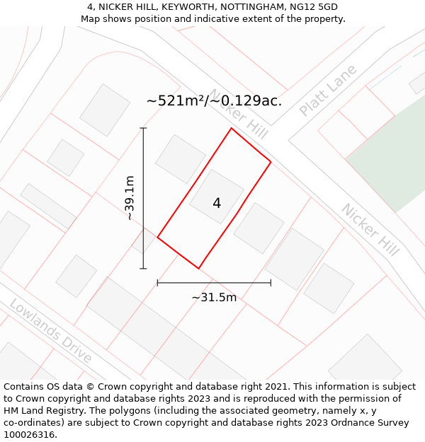 4, NICKER HILL, KEYWORTH, NOTTINGHAM, NG12 5GD: Plot and title map