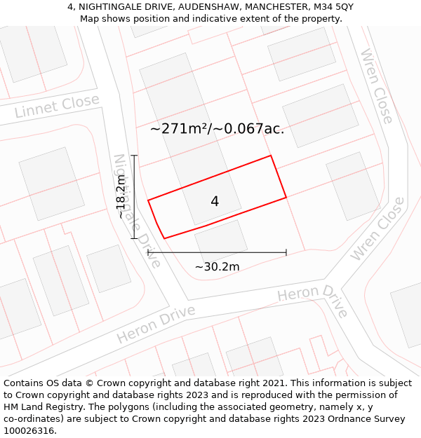 4, NIGHTINGALE DRIVE, AUDENSHAW, MANCHESTER, M34 5QY: Plot and title map