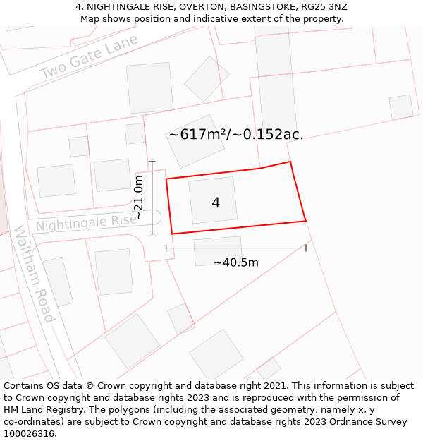 4, NIGHTINGALE RISE, OVERTON, BASINGSTOKE, RG25 3NZ: Plot and title map