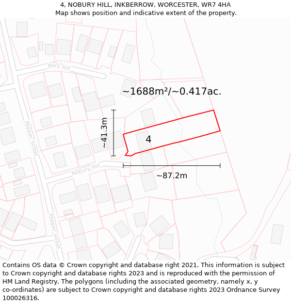 4, NOBURY HILL, INKBERROW, WORCESTER, WR7 4HA: Plot and title map