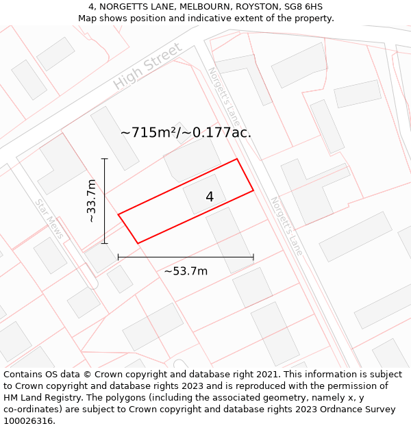 4, NORGETTS LANE, MELBOURN, ROYSTON, SG8 6HS: Plot and title map