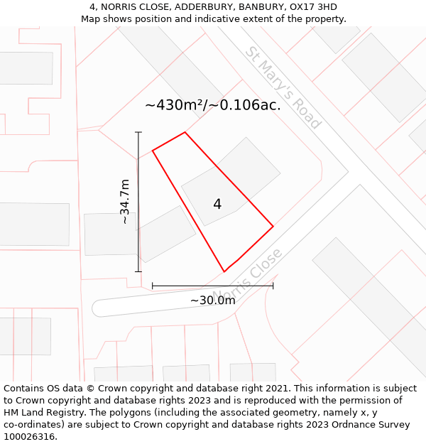 4, NORRIS CLOSE, ADDERBURY, BANBURY, OX17 3HD: Plot and title map