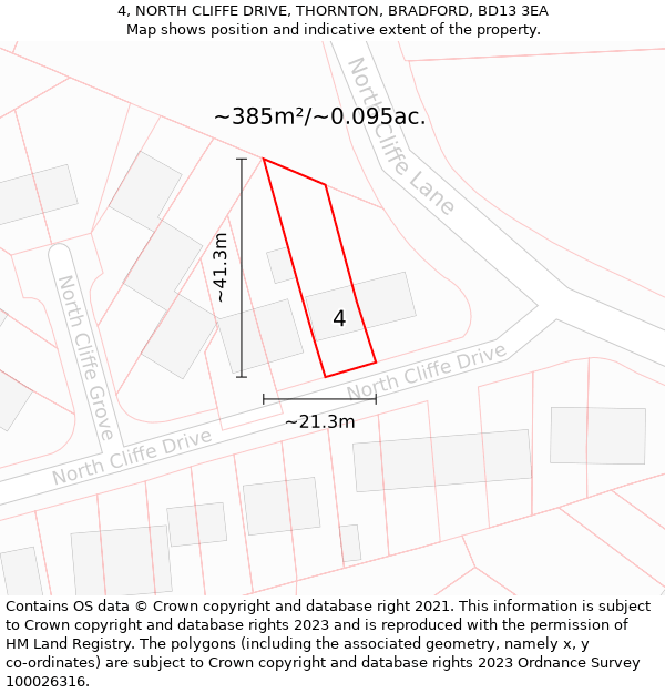 4, NORTH CLIFFE DRIVE, THORNTON, BRADFORD, BD13 3EA: Plot and title map