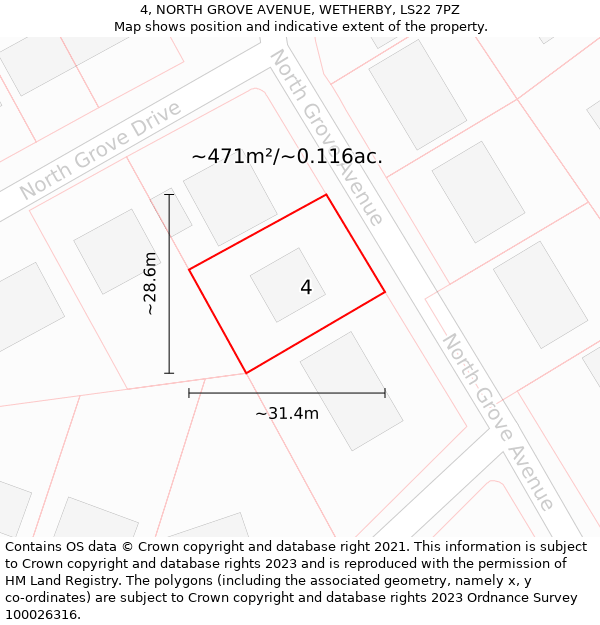4, NORTH GROVE AVENUE, WETHERBY, LS22 7PZ: Plot and title map