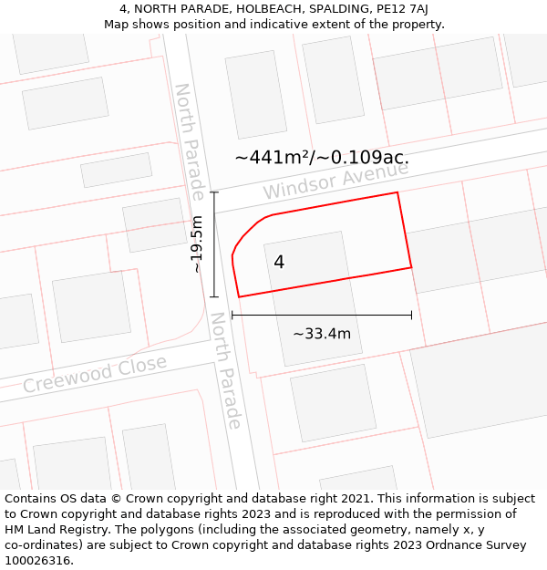 4, NORTH PARADE, HOLBEACH, SPALDING, PE12 7AJ: Plot and title map