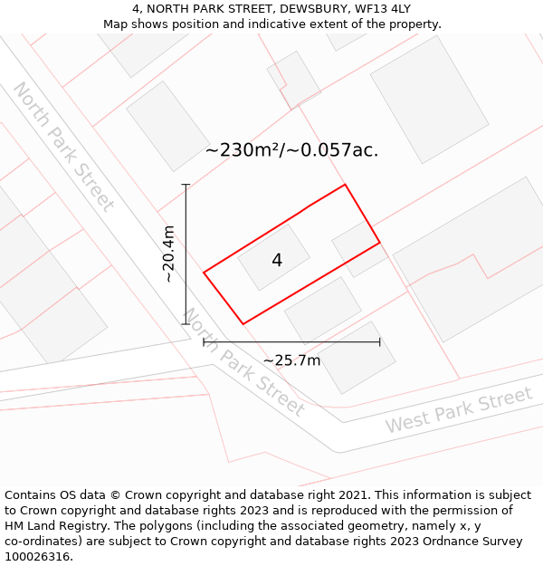 4, NORTH PARK STREET, DEWSBURY, WF13 4LY: Plot and title map