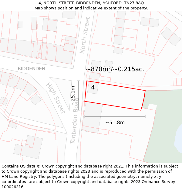 4, NORTH STREET, BIDDENDEN, ASHFORD, TN27 8AQ: Plot and title map