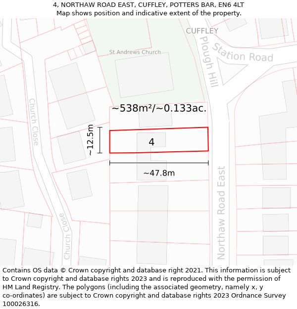 4, NORTHAW ROAD EAST, CUFFLEY, POTTERS BAR, EN6 4LT: Plot and title map