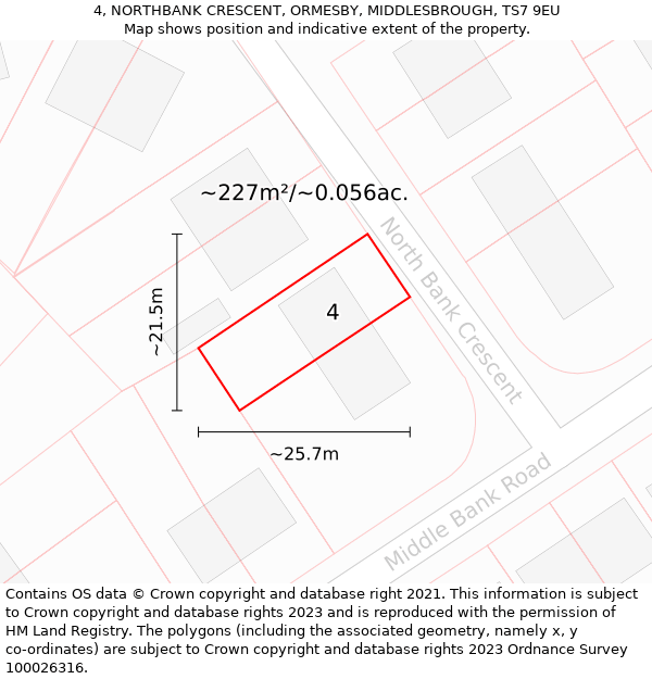 4, NORTHBANK CRESCENT, ORMESBY, MIDDLESBROUGH, TS7 9EU: Plot and title map