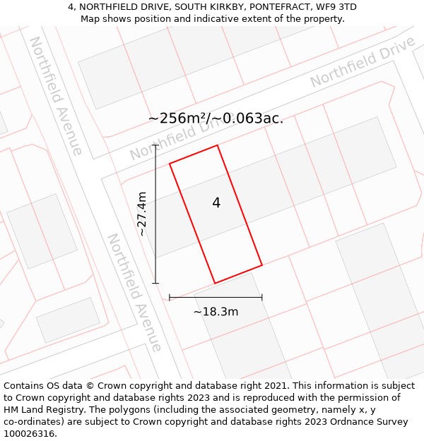 4, NORTHFIELD DRIVE, SOUTH KIRKBY, PONTEFRACT, WF9 3TD: Plot and title map