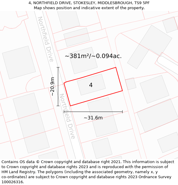 4, NORTHFIELD DRIVE, STOKESLEY, MIDDLESBROUGH, TS9 5PF: Plot and title map