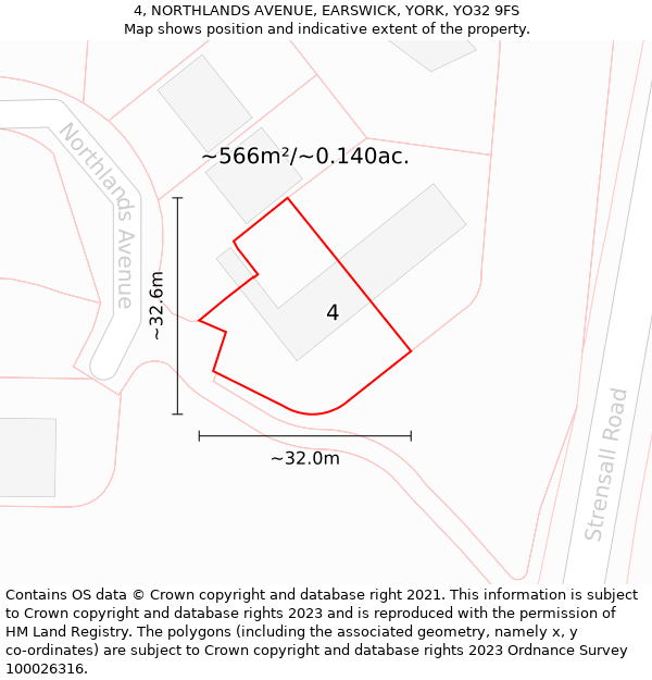 4, NORTHLANDS AVENUE, EARSWICK, YORK, YO32 9FS: Plot and title map