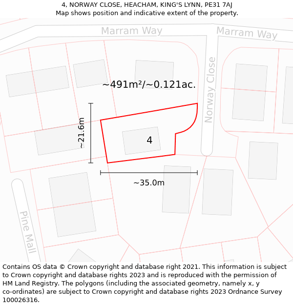 4, NORWAY CLOSE, HEACHAM, KING'S LYNN, PE31 7AJ: Plot and title map