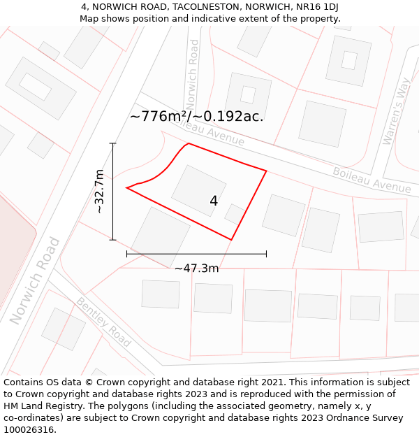 4, NORWICH ROAD, TACOLNESTON, NORWICH, NR16 1DJ: Plot and title map