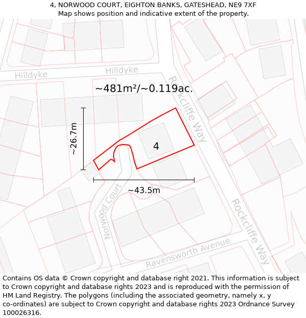 4, NORWOOD COURT, EIGHTON BANKS, GATESHEAD, NE9 7XF: Plot and title map