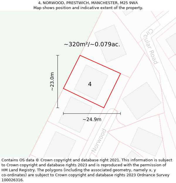 4, NORWOOD, PRESTWICH, MANCHESTER, M25 9WA: Plot and title map