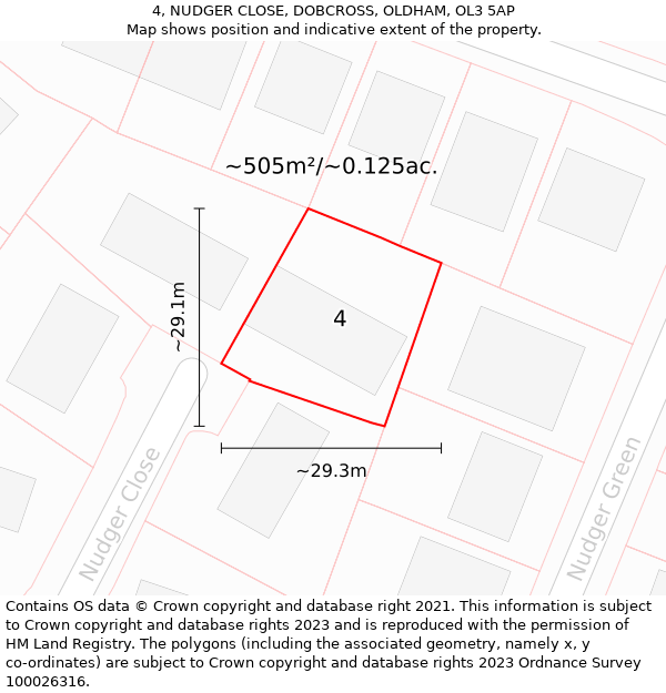 4, NUDGER CLOSE, DOBCROSS, OLDHAM, OL3 5AP: Plot and title map