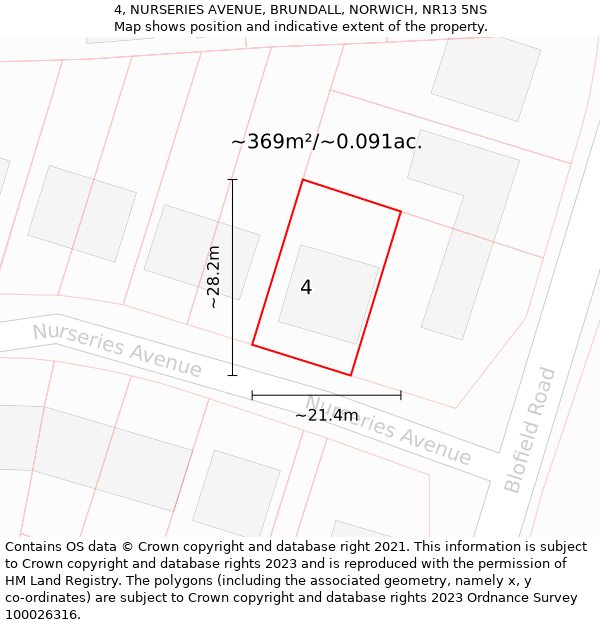 4, NURSERIES AVENUE, BRUNDALL, NORWICH, NR13 5NS: Plot and title map