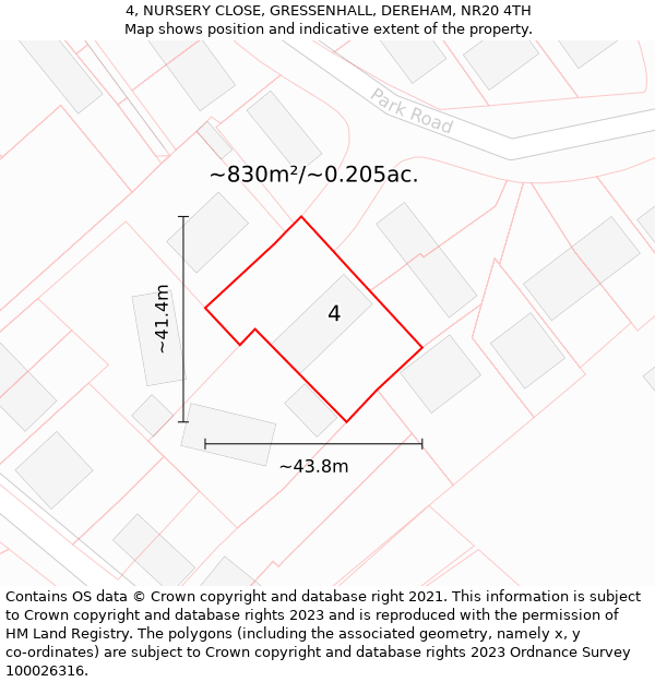 4, NURSERY CLOSE, GRESSENHALL, DEREHAM, NR20 4TH: Plot and title map