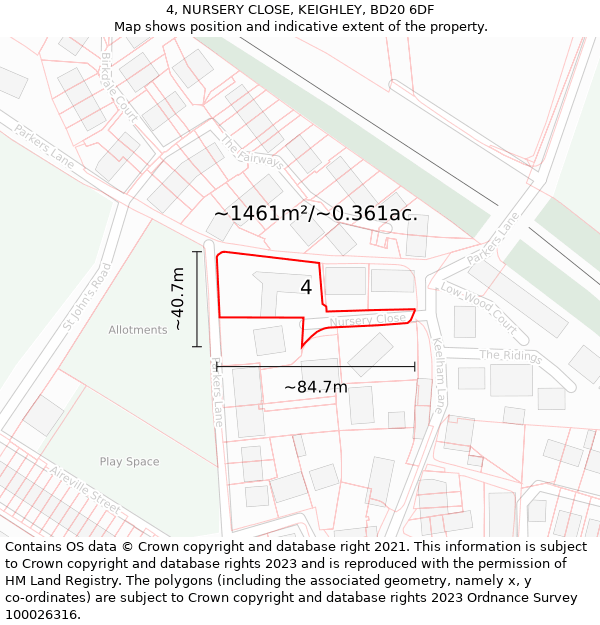 4, NURSERY CLOSE, KEIGHLEY, BD20 6DF: Plot and title map