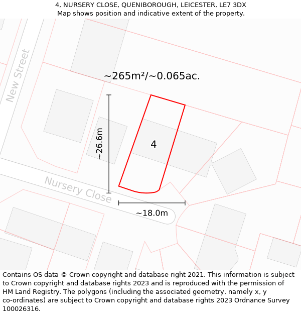 4, NURSERY CLOSE, QUENIBOROUGH, LEICESTER, LE7 3DX: Plot and title map