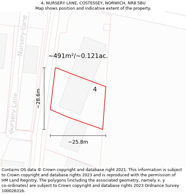 4, NURSERY LANE, COSTESSEY, NORWICH, NR8 5BU: Plot and title map