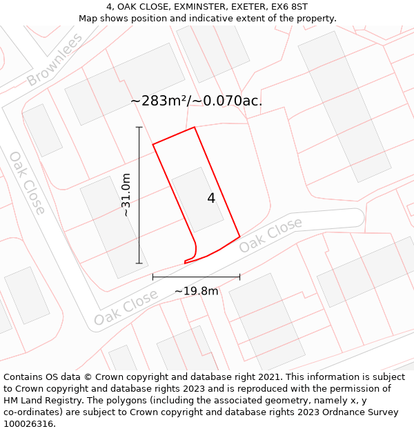 4, OAK CLOSE, EXMINSTER, EXETER, EX6 8ST: Plot and title map