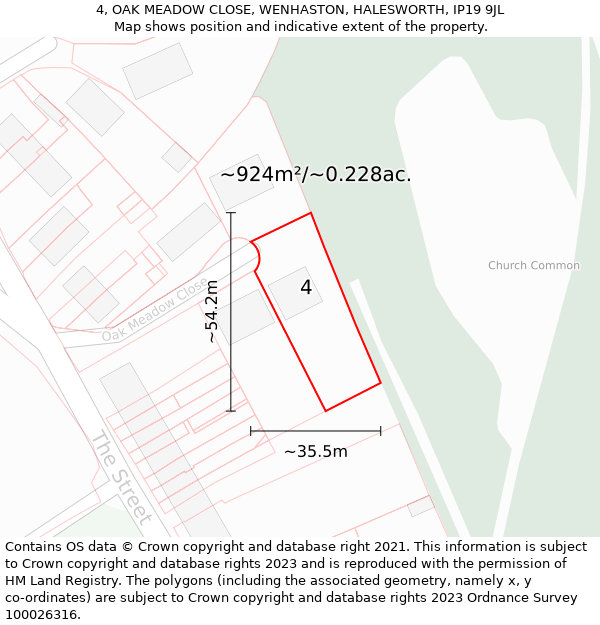 4, OAK MEADOW CLOSE, WENHASTON, HALESWORTH, IP19 9JL: Plot and title map