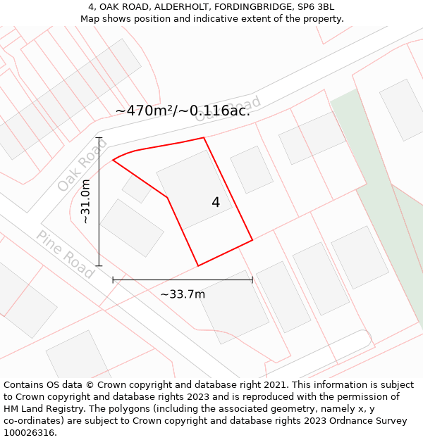 4, OAK ROAD, ALDERHOLT, FORDINGBRIDGE, SP6 3BL: Plot and title map