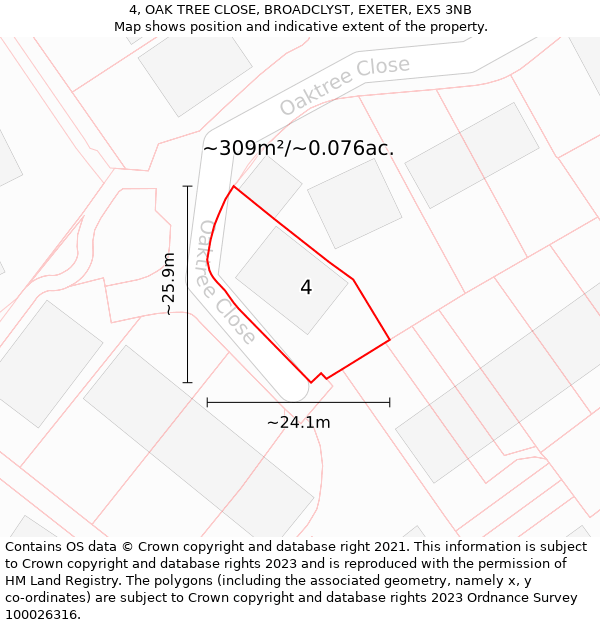 4, OAK TREE CLOSE, BROADCLYST, EXETER, EX5 3NB: Plot and title map