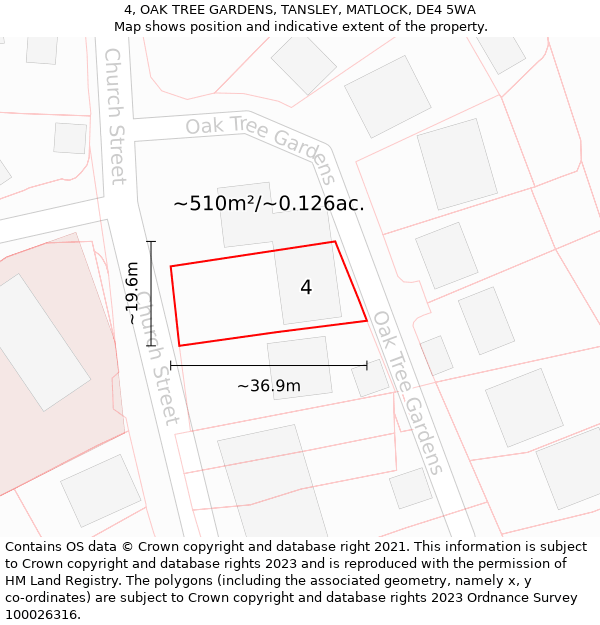 4, OAK TREE GARDENS, TANSLEY, MATLOCK, DE4 5WA: Plot and title map