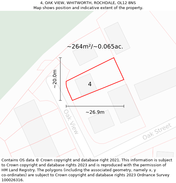 4, OAK VIEW, WHITWORTH, ROCHDALE, OL12 8NS: Plot and title map
