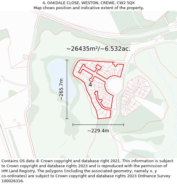 4, OAKDALE CLOSE, WESTON, CREWE, CW2 5QX: Plot and title map