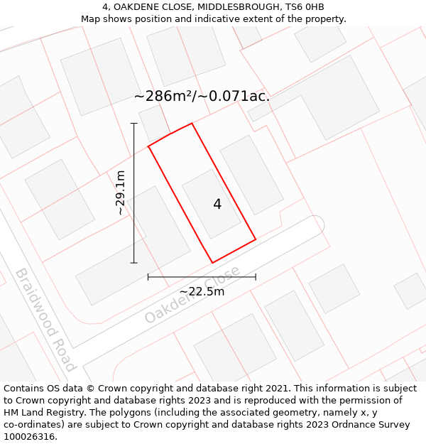 4, OAKDENE CLOSE, MIDDLESBROUGH, TS6 0HB: Plot and title map