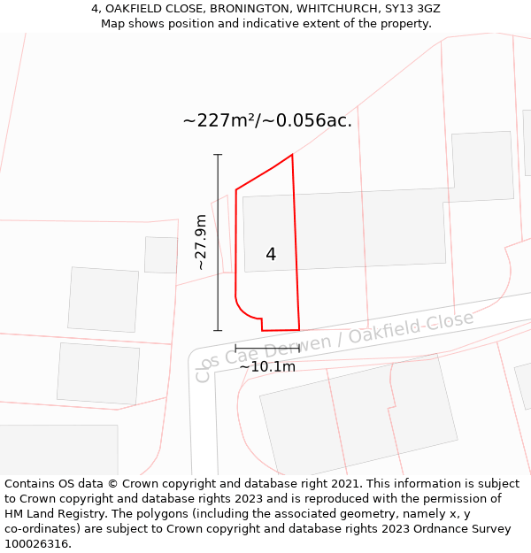 4, OAKFIELD CLOSE, BRONINGTON, WHITCHURCH, SY13 3GZ: Plot and title map