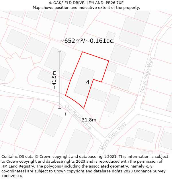 4, OAKFIELD DRIVE, LEYLAND, PR26 7XE: Plot and title map