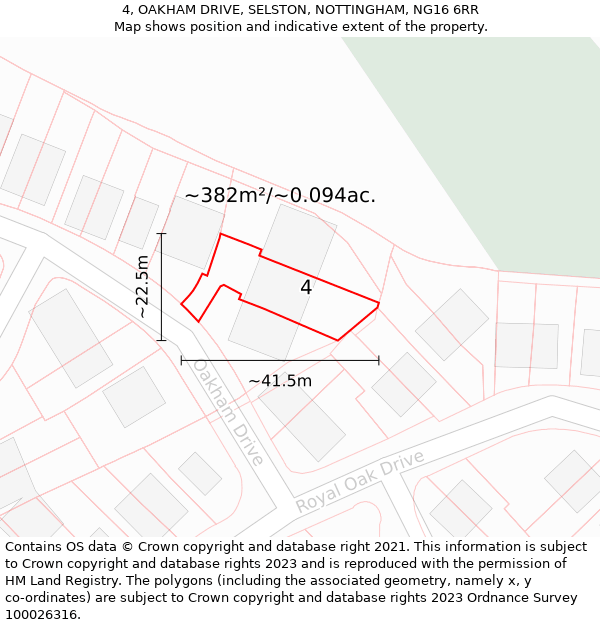 4, OAKHAM DRIVE, SELSTON, NOTTINGHAM, NG16 6RR: Plot and title map