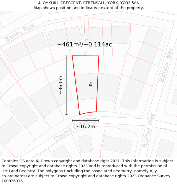 4, OAKHILL CRESCENT, STRENSALL, YORK, YO32 5AN: Plot and title map