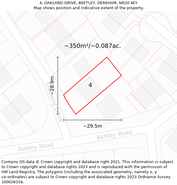 4, OAKLAND DRIVE, BEETLEY, DEREHAM, NR20 4EY: Plot and title map