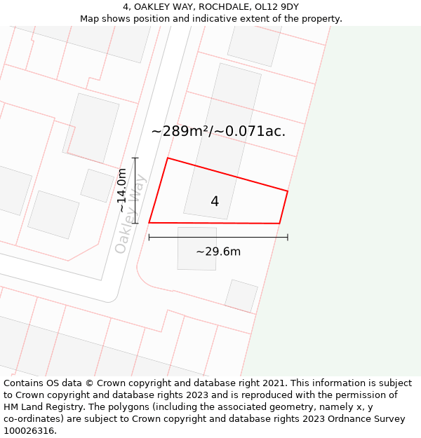 4, OAKLEY WAY, ROCHDALE, OL12 9DY: Plot and title map