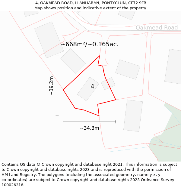 4, OAKMEAD ROAD, LLANHARAN, PONTYCLUN, CF72 9FB: Plot and title map