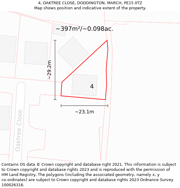 4, OAKTREE CLOSE, DODDINGTON, MARCH, PE15 0TZ: Plot and title map