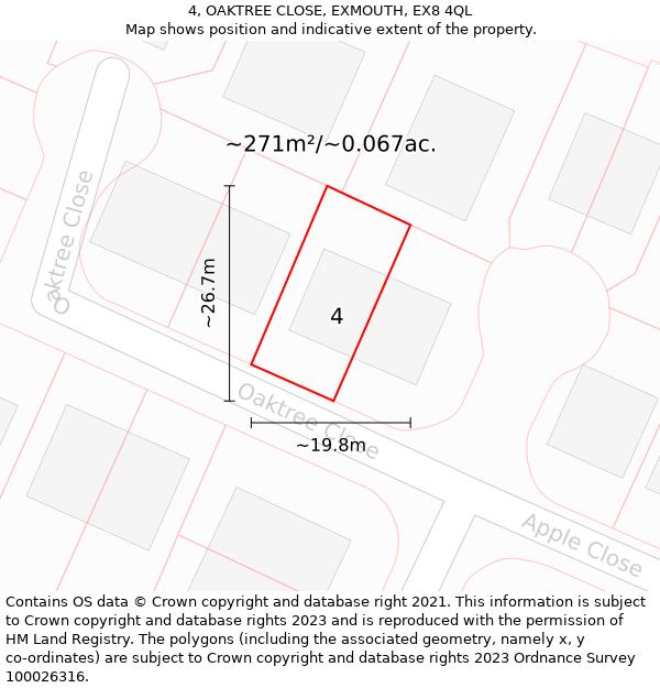 4, OAKTREE CLOSE, EXMOUTH, EX8 4QL: Plot and title map