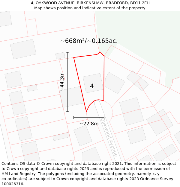 4, OAKWOOD AVENUE, BIRKENSHAW, BRADFORD, BD11 2EH: Plot and title map