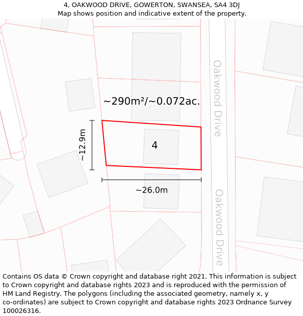 4, OAKWOOD DRIVE, GOWERTON, SWANSEA, SA4 3DJ: Plot and title map