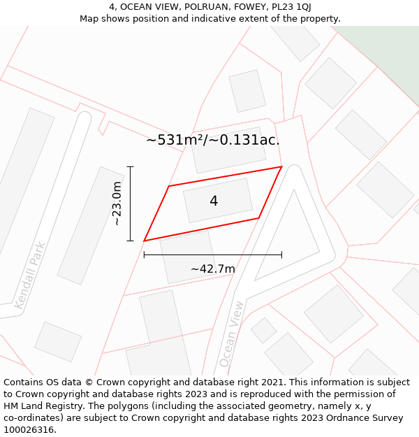 4, OCEAN VIEW, POLRUAN, FOWEY, PL23 1QJ: Plot and title map