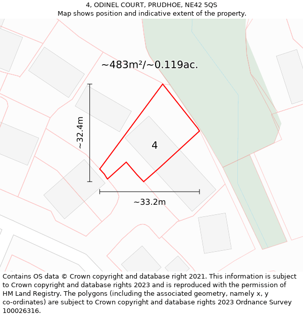 4, ODINEL COURT, PRUDHOE, NE42 5QS: Plot and title map